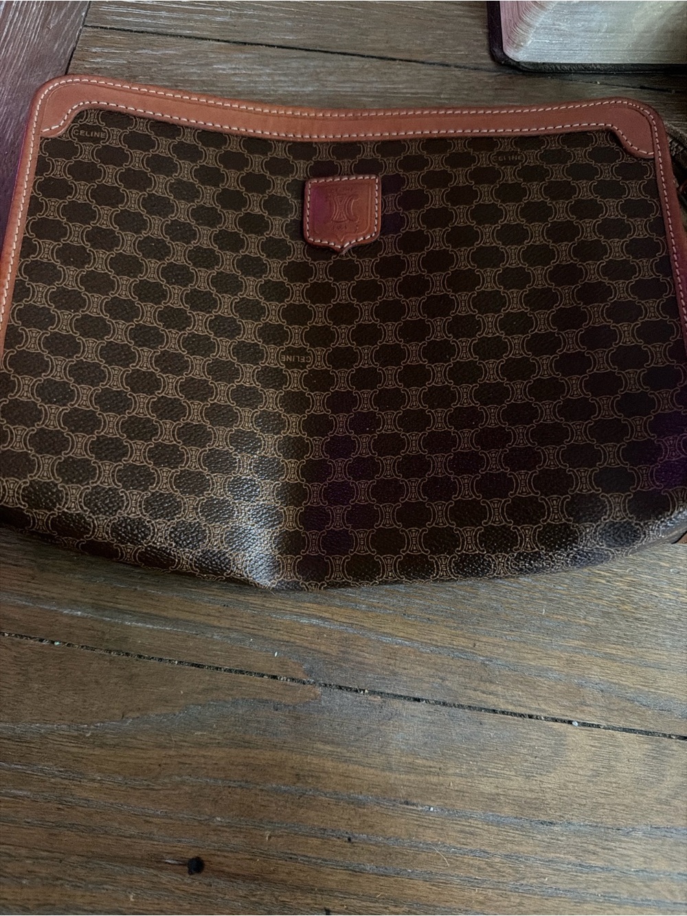 Celine Brown Monogram Toiletry Pouch with Tan Trim